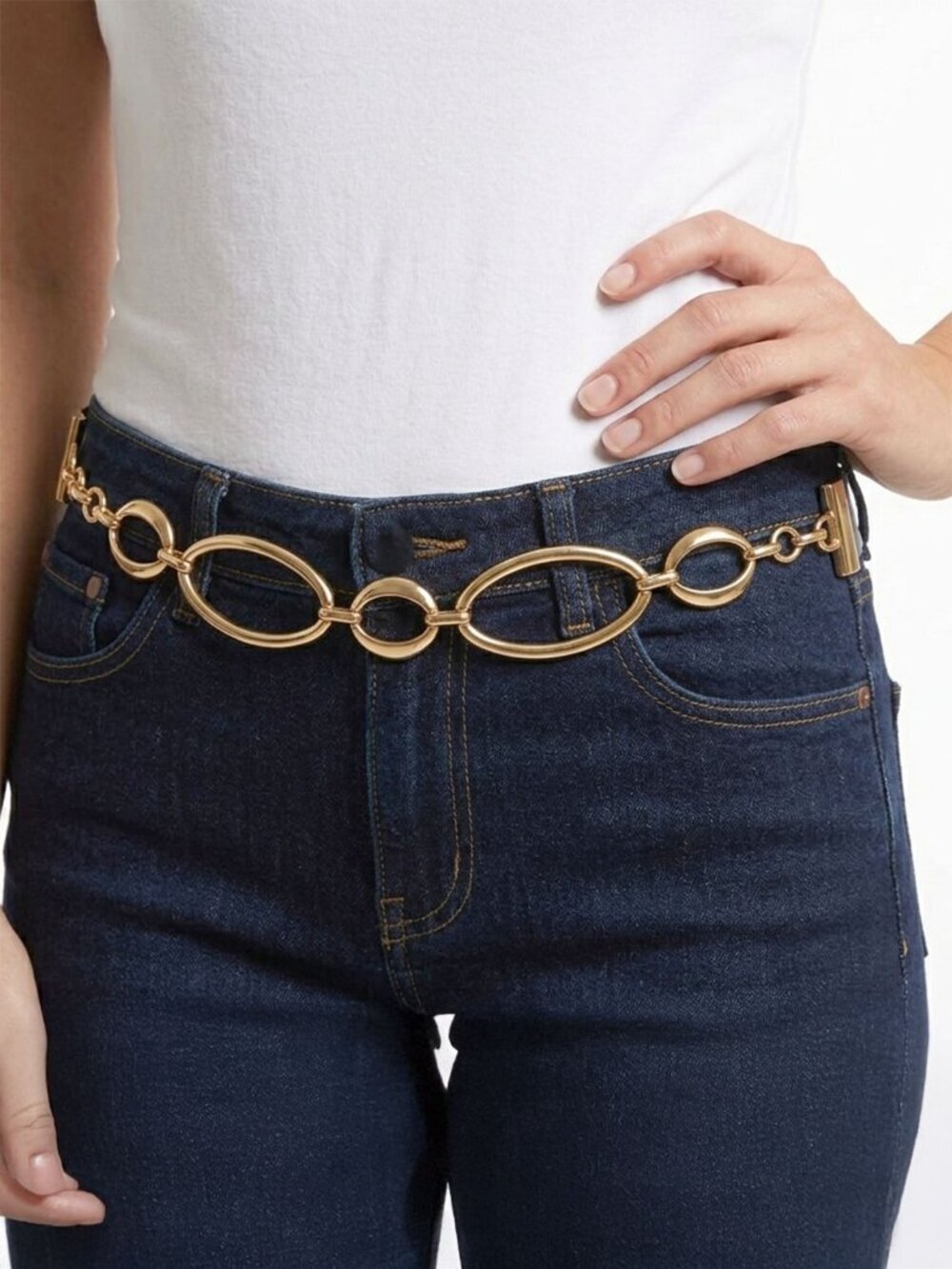 Vintage Leather Chain Milor Hip Belt Black Gold Boho 80s Retro Party